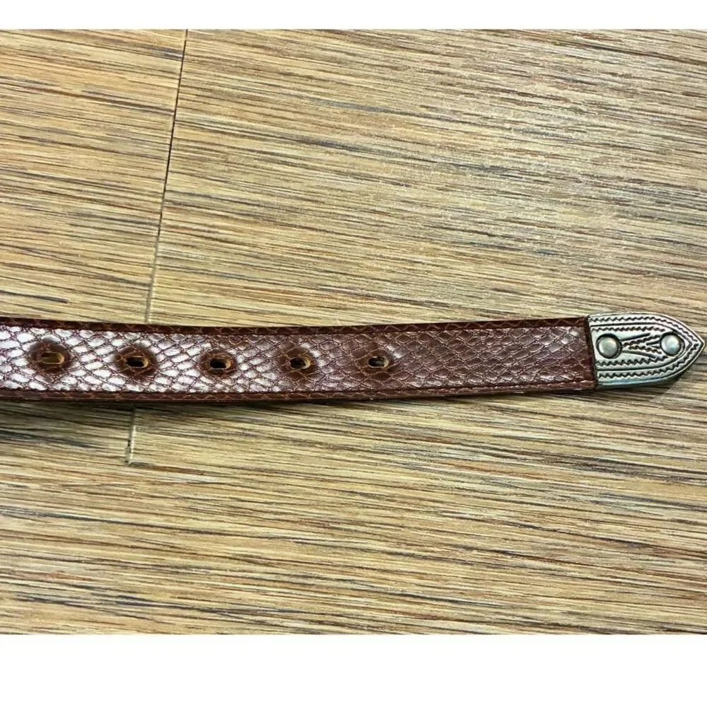 State of the Art Brown Snakeskin Embossed Leather Belt Silver Buckle 5/6 Vintage